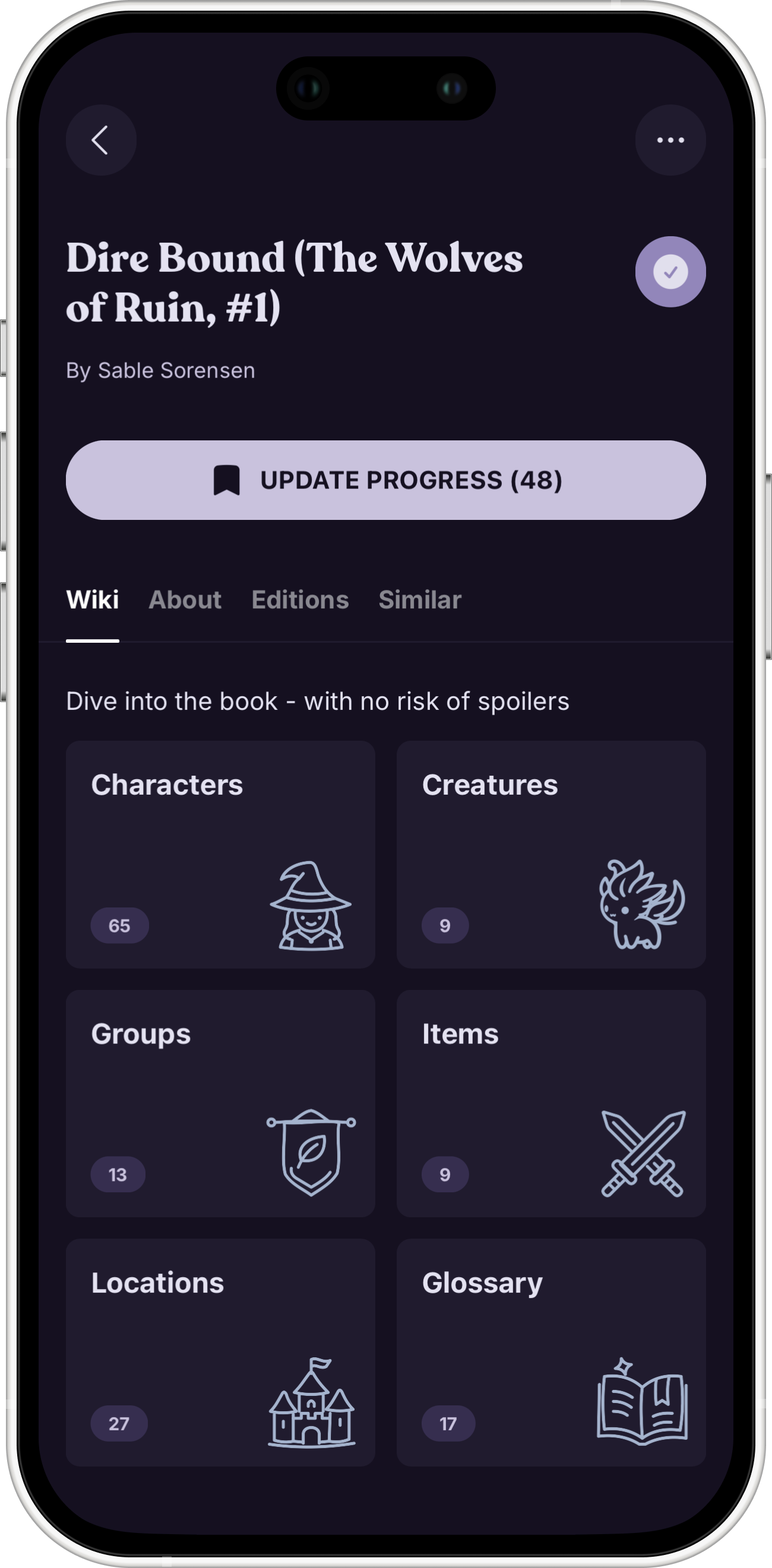 BookBubble spoiler-free book wiki screen
